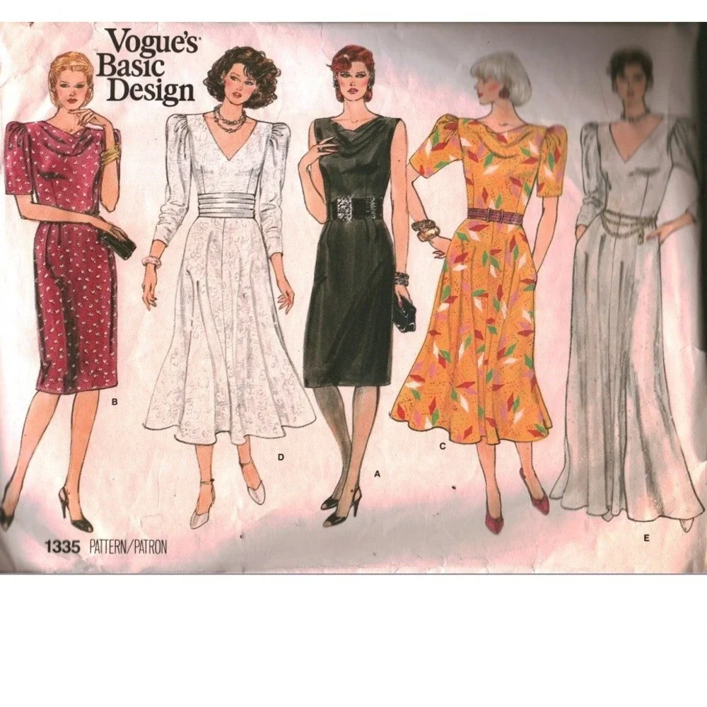 Vogue 1335 Basic Design Misses Dress Sewing Pattern Size 6 8 10 Vintage 80s